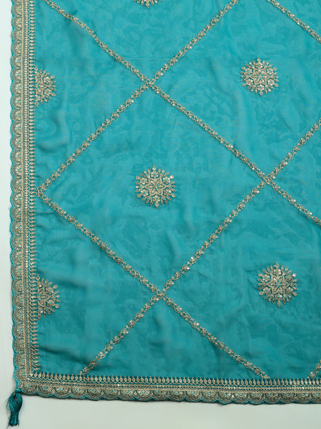 Embroidered Art Silk Unstitched Suit With Pant &amp; Dupatta