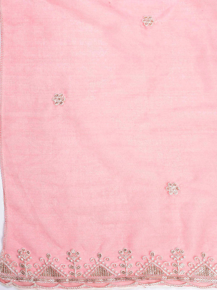 Neck Embroidered Chanderi Unstitched Suit With Dupatta