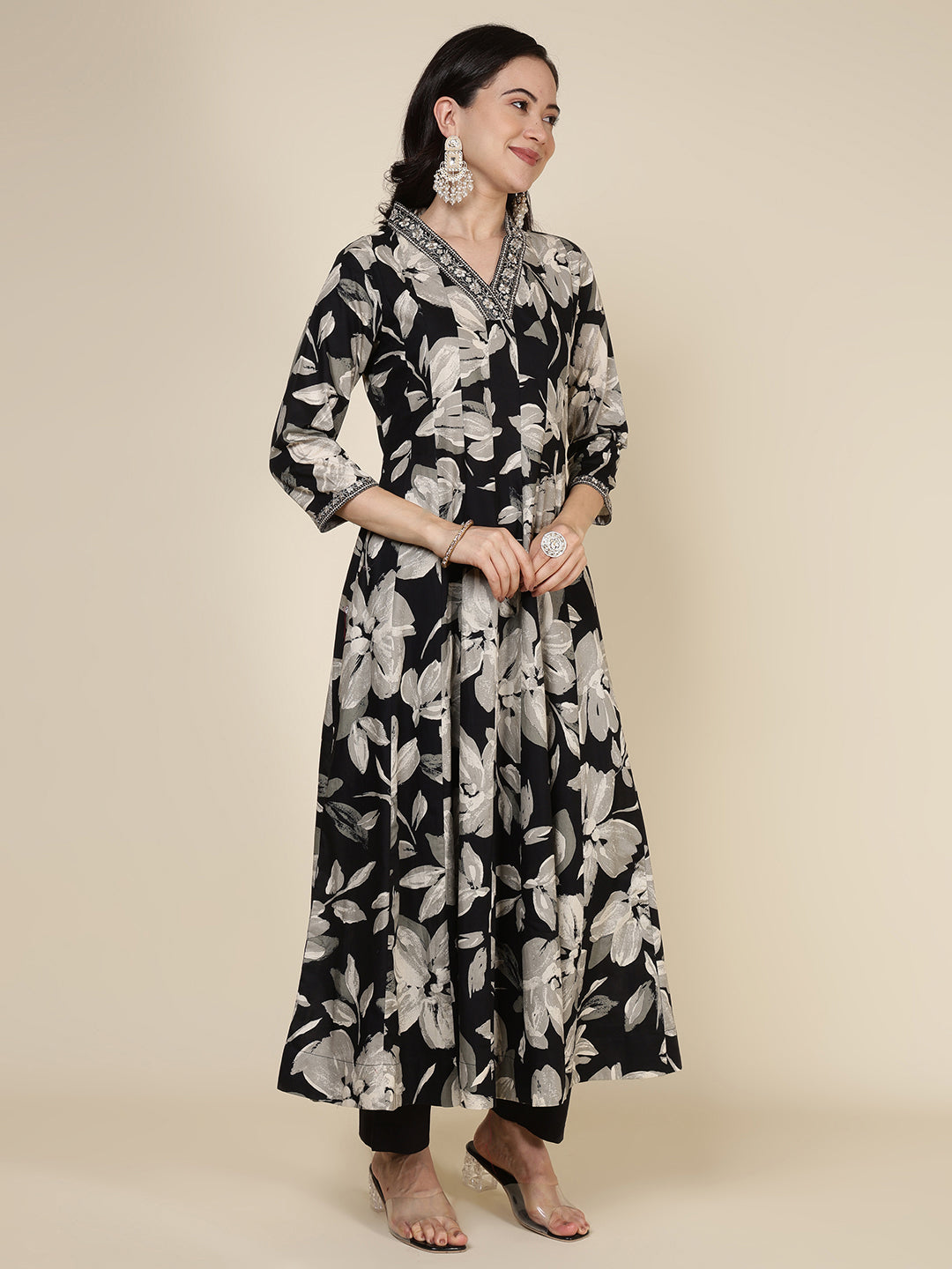 Printed Cotton Blend Kurta With Pants & Dupatta
