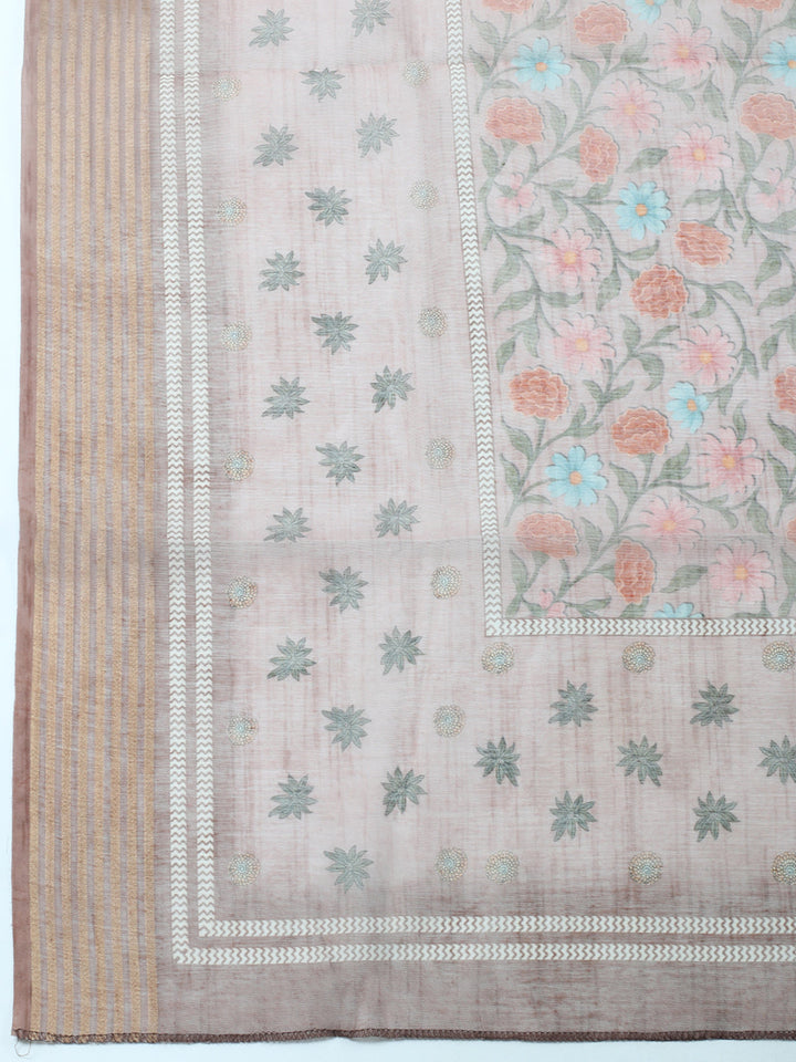 Embroidered Cotton Blend Unstitched Suit With Pant &amp; Dupatta