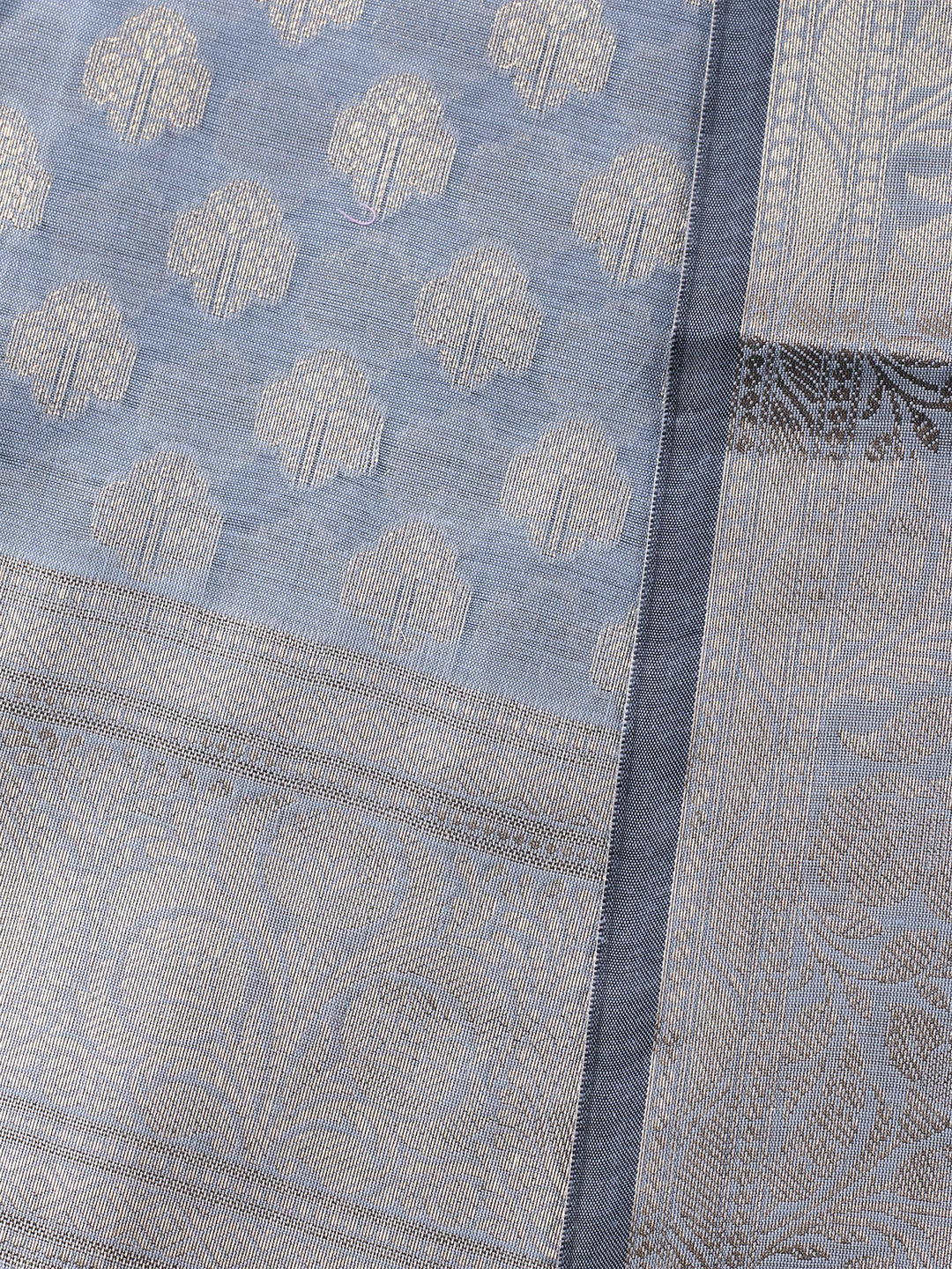 Grey Blue Woven Design Chanderi Unstitched Dress Material