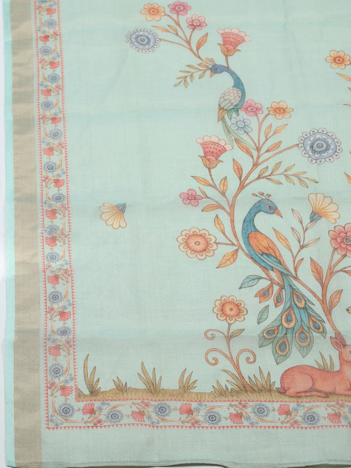 Embroidered Cotton Blend Unstitched Suit With Pant &amp; Dupatta