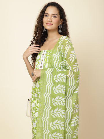 Printed Cotton Blend Unstitched Suit With Dupatta