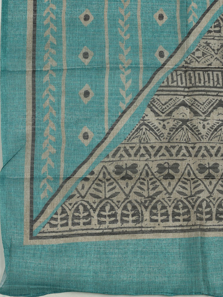 Printed Chanderi Unstitched Suit With Pant &amp; Dupatta