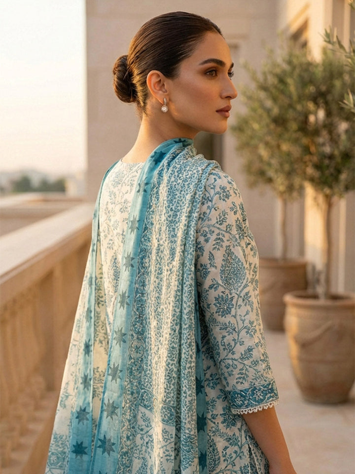 Printed Cotton Blend Suit With Pant &amp; Dupatta
