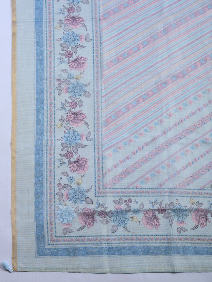 Printed Linen Blend Unstitched Suit With Pant &amp; Dupatta