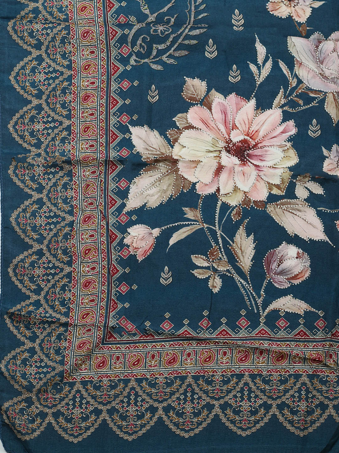 Embroidered Muslin Unstitched Suit With Pant Dupatta