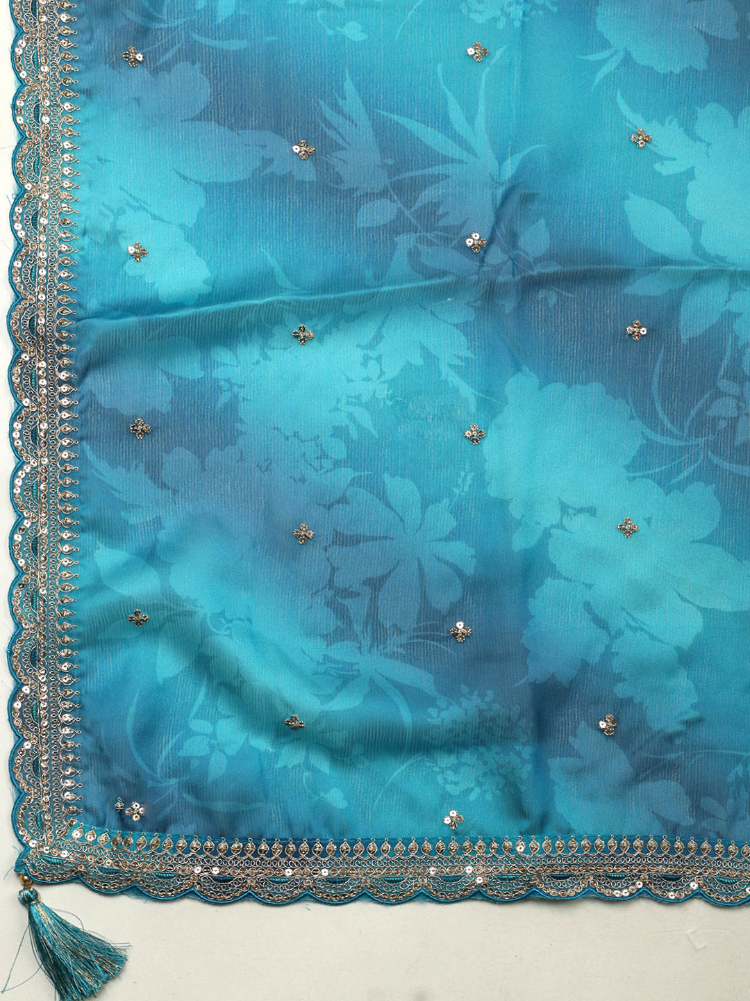 Embroidered Art Silk Unstitched Suit With Pant &amp; Dupatta