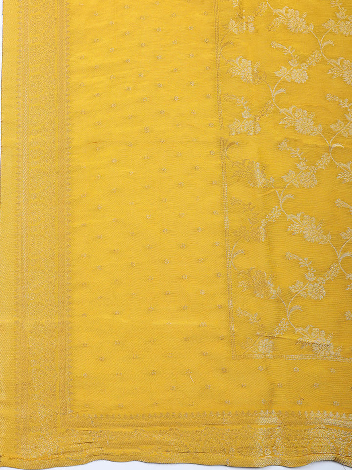 Embroidered Chanderi Unstitched Suit With Pant &amp; Dupatta