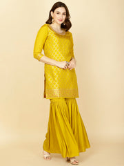 Woven Banarasi Kurti With Sharara & Dupatta