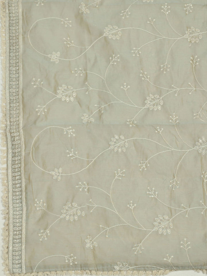 Embroidered Chanderi Unstitched Suit With Pant &amp; Dupatta