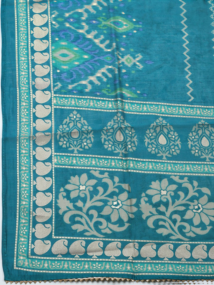 Embroidered Cotton Unstitched Suit With Pant &amp; Dupatta