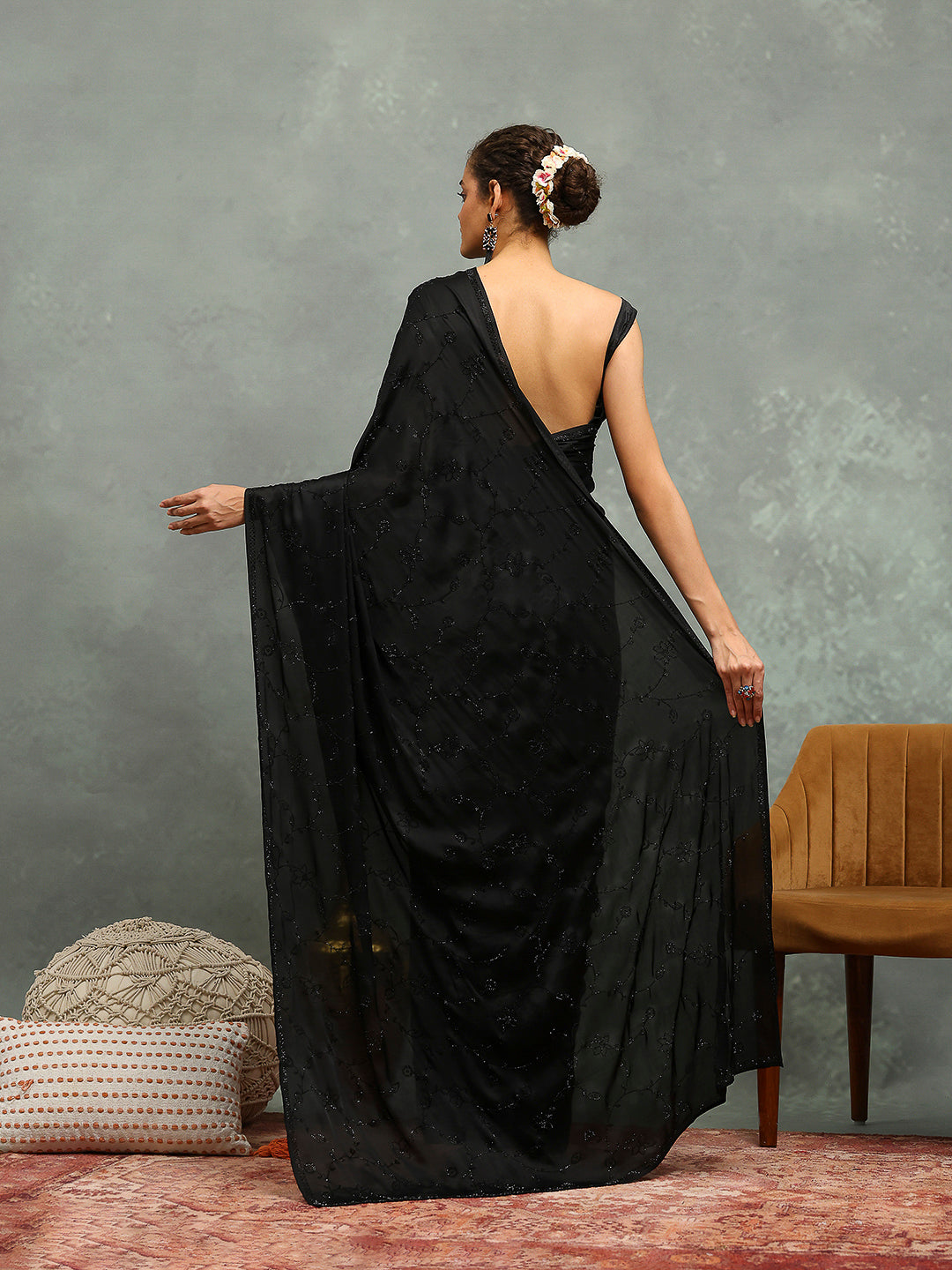 Stone Embroidered Satin Saree