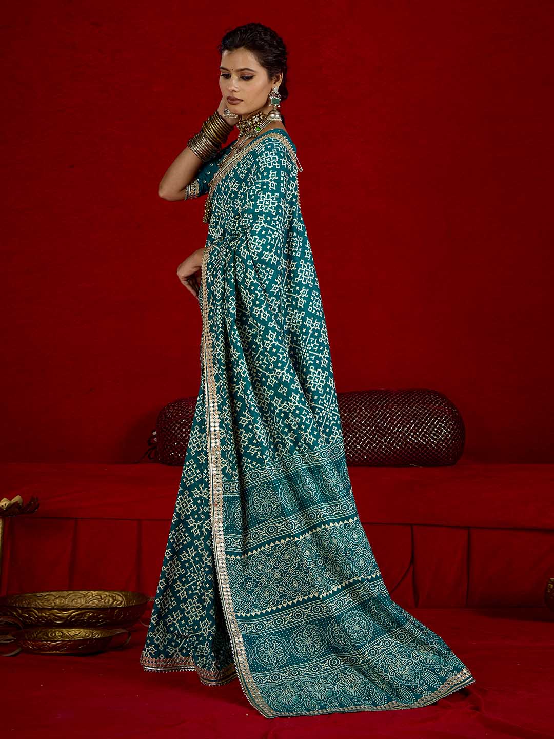 Printed &amp; Gota Work Art Silk Saree