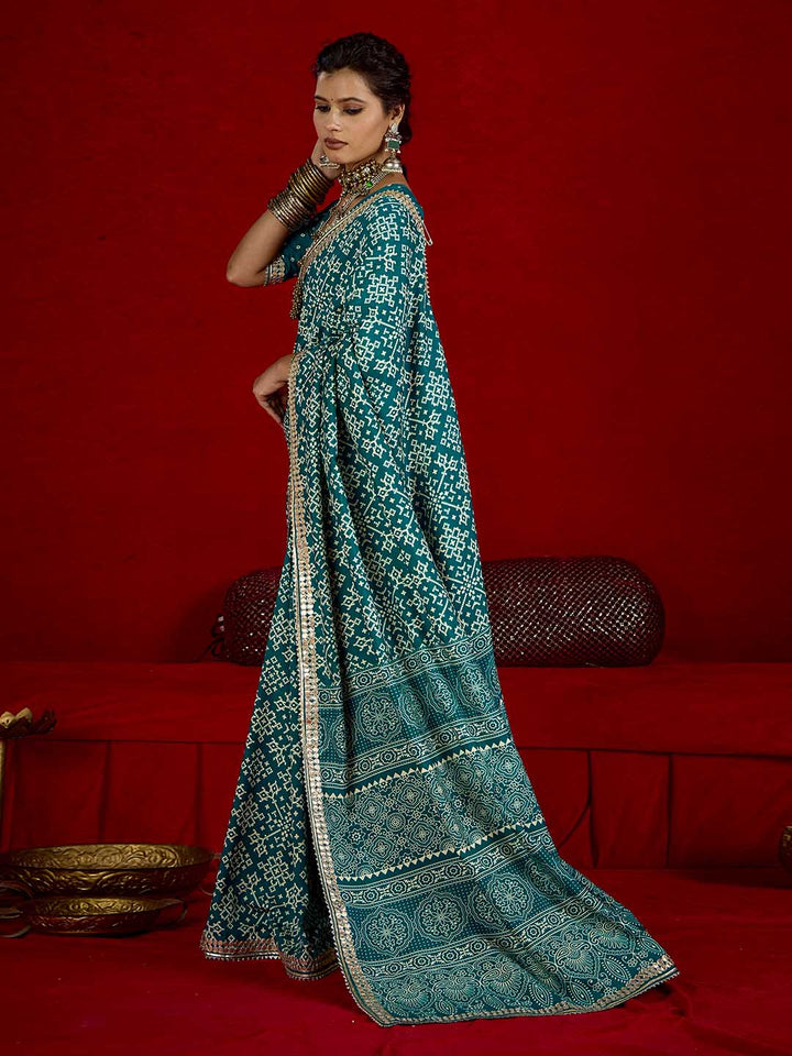 Printed &amp; Gota Work Art Silk Saree