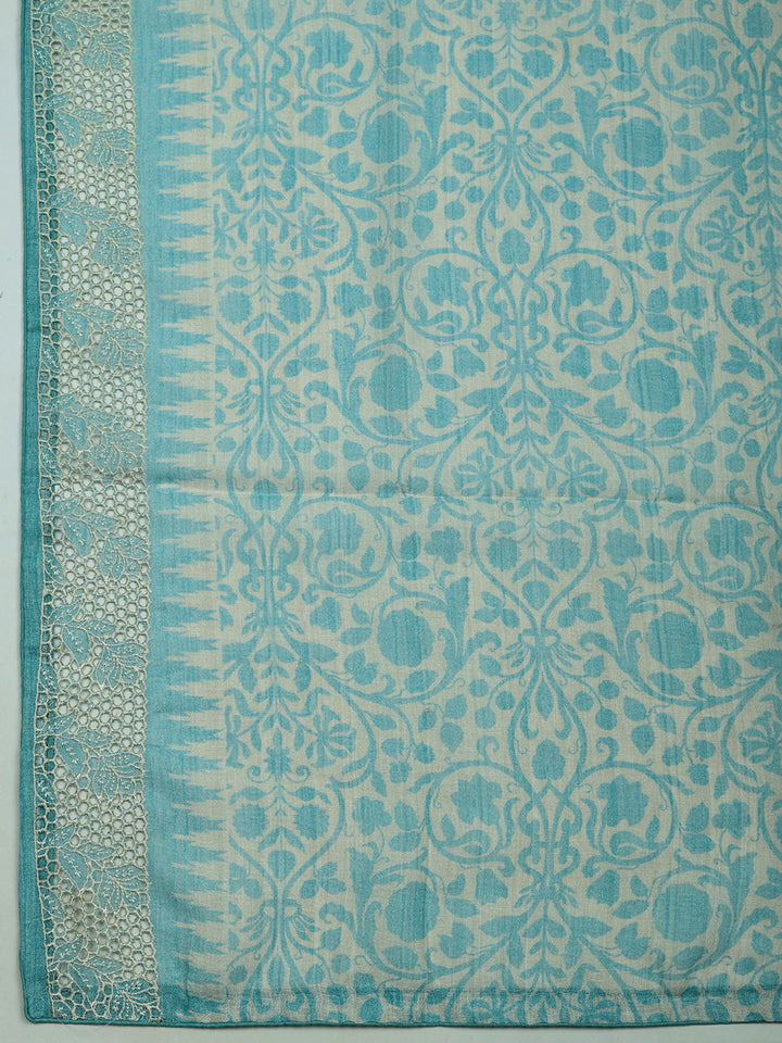 Embroidered Linen Blend Unstitched Suit With Pant &amp; Dupatta