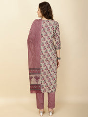 Printed Cotton Suit Set With Dupatta