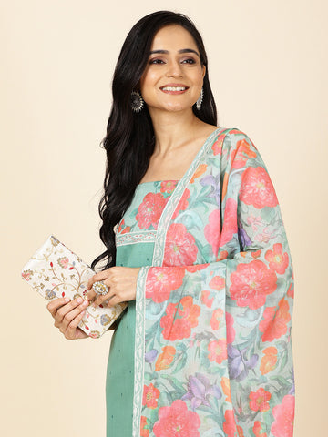 Floral Printed Cotton Unstitched Suit Dupatta