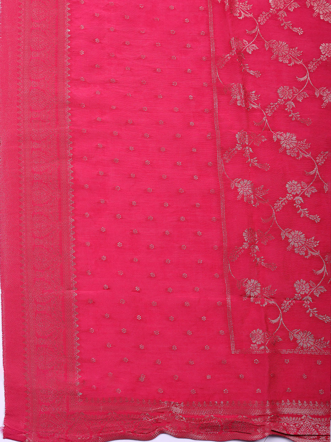 Embroidered Chanderi Unstitched Suit With Pant &amp; Dupatta