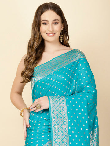 Zari Border Booti Woven Crepe Saree