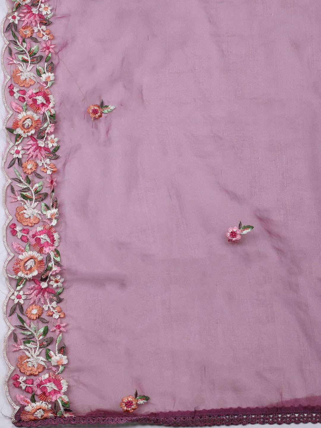 Embroidered Chanderi Unstitched Suit With Pant &amp; Dupatta