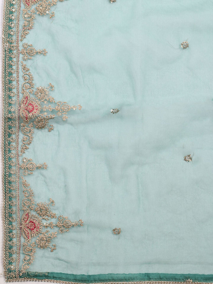Neck Embroidered Chanderi Unstitched Suit With Dupatta