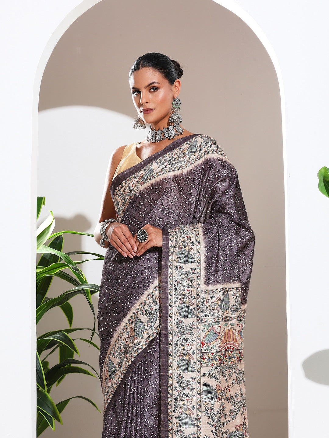 Printed Tussar Silk Saree