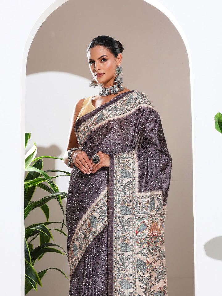 Printed Tussar Silk Saree