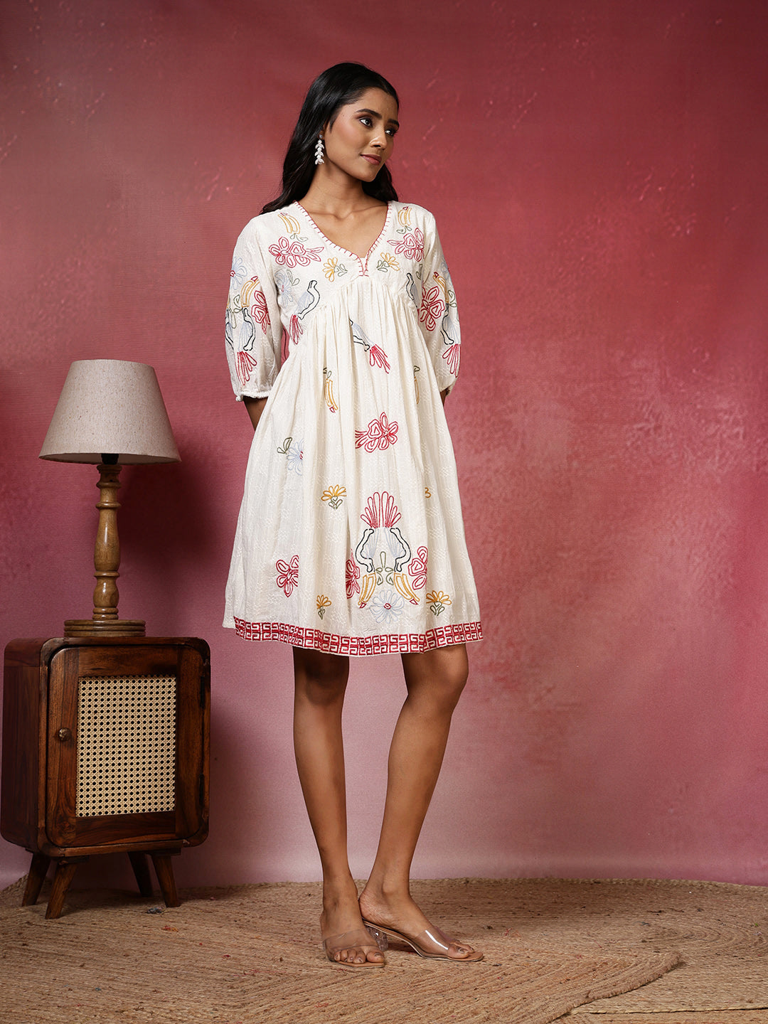Embroidered Cotton Blend Dress