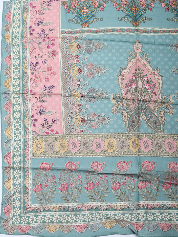Embroidered Muslin Unstitched Suit With Pant &amp; Dupatta