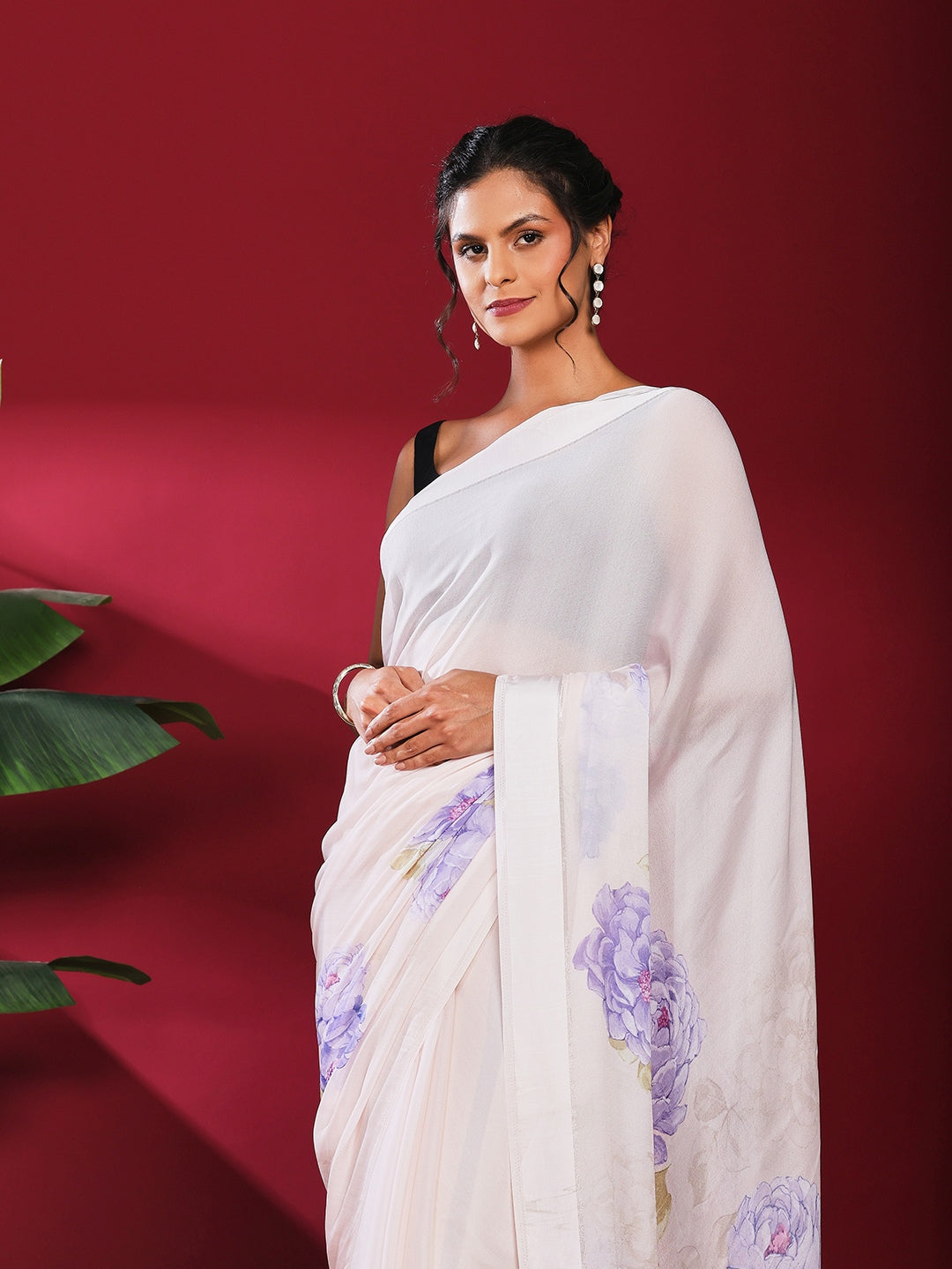 Floral Printed Crepe Saree