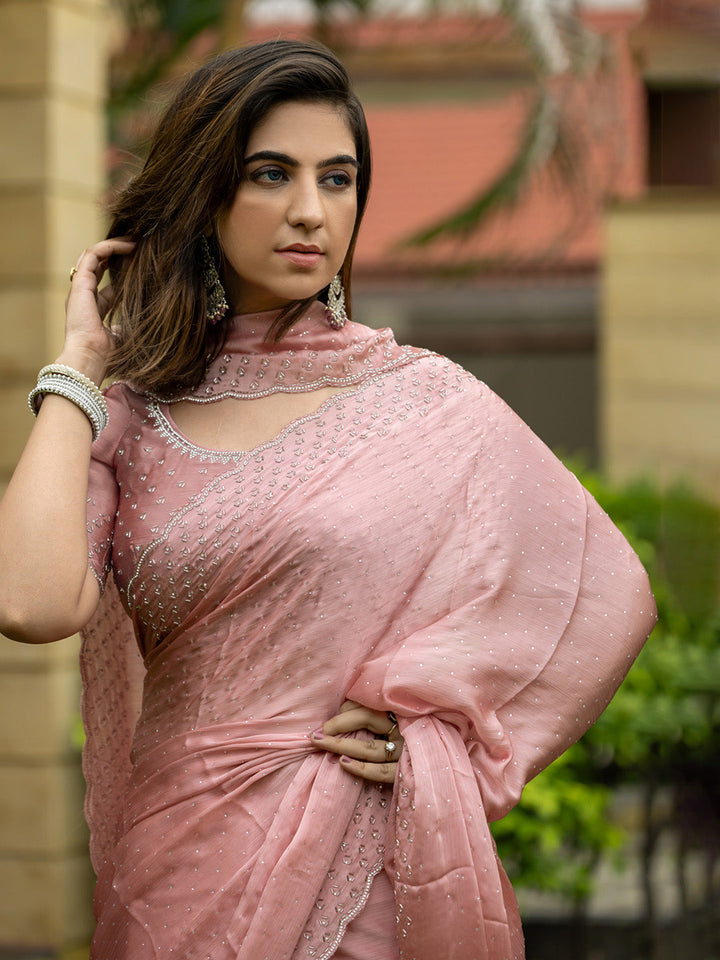 Embroidered Chinon Saree