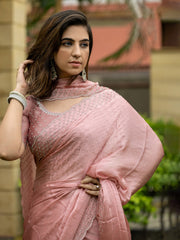 Embroidered Chinon Saree