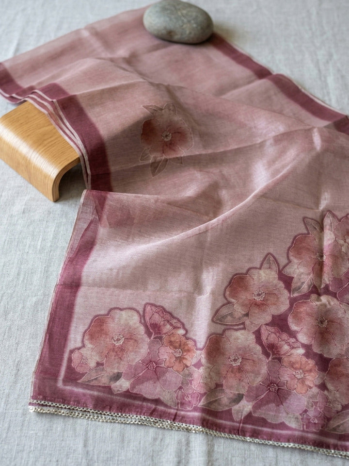 Embroidered Chanderi Unstitched Suit With Pant &amp; Dupatta