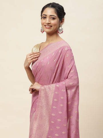 Zari Border Booti Chiffon Woven Saree