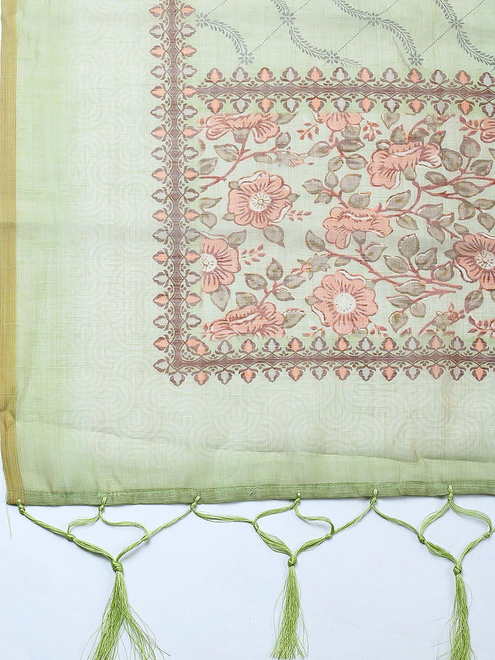 Embroidered Chanderi Unstitched Suit With Pant &amp; Dupatta