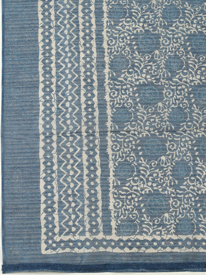 Printed Chanderi Unstitched Suit With Pant &amp; Dupatta
