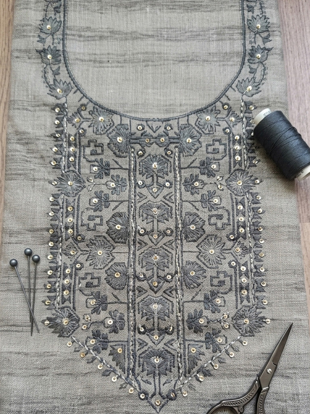 Embroidered Chanderi Unstitched Suit With Pant &amp; Dupatta