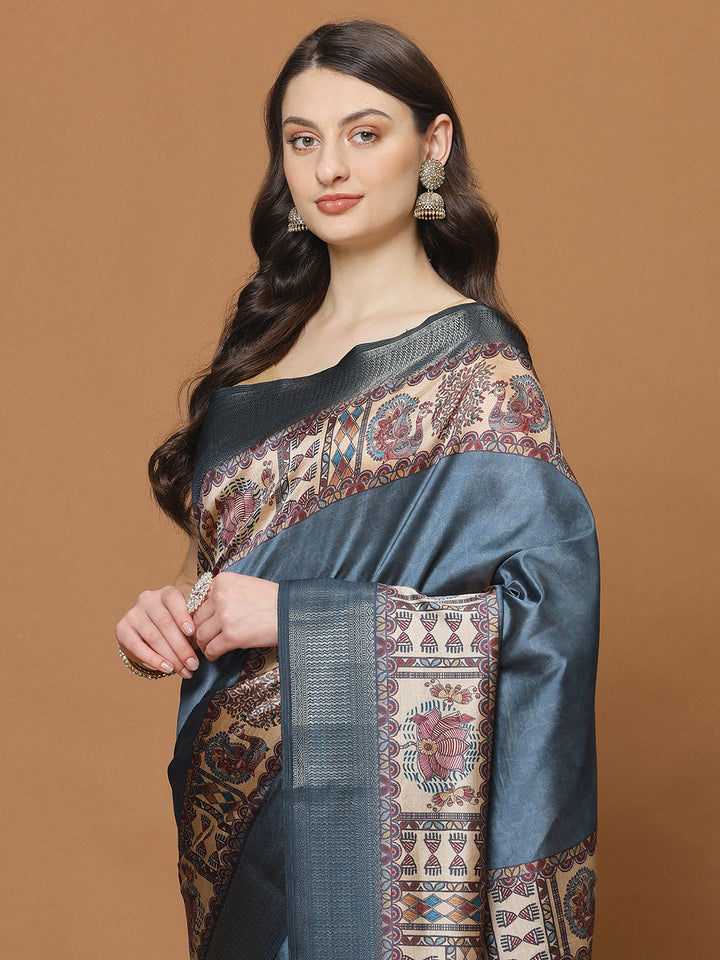 Digital Printed Satin Woven Saree