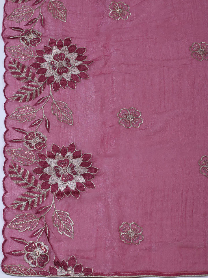 Embroidered Tissue Unstitched Suit With Pant &amp; Dupatta