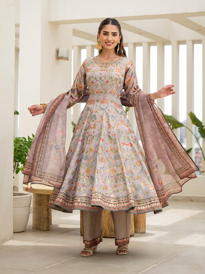 Embroidered Art Silk Kurta With Pant &amp; Dupatta