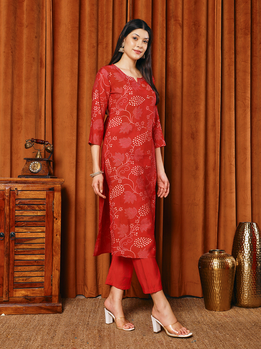 Printed Muslin Kurta With Pants & Dupatta