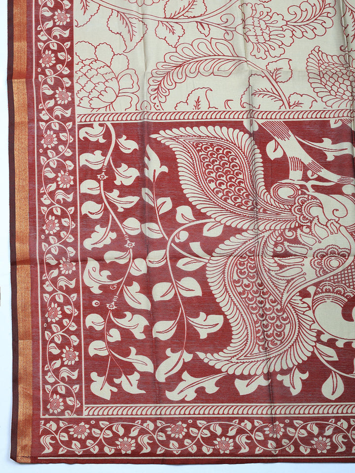 Printed Chanderi Unstitched Suit With Pant &amp; Dupatta