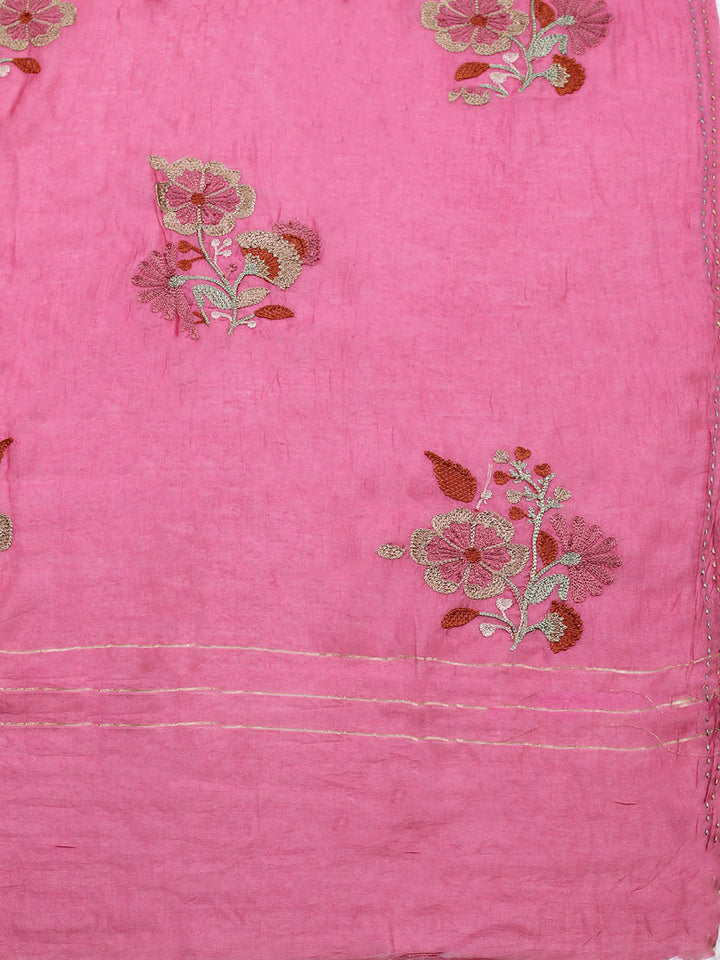 Embroidered Cotton Blend Unstitched Suit With Pant &amp; Dupatta
