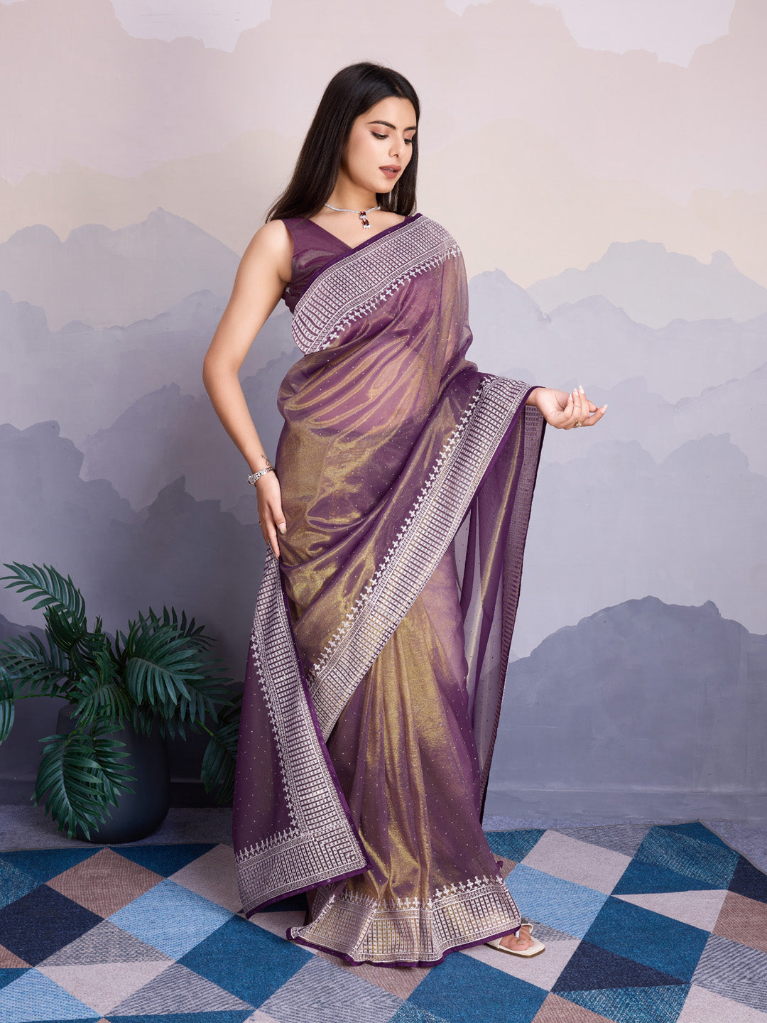 Embroidered Net Saree