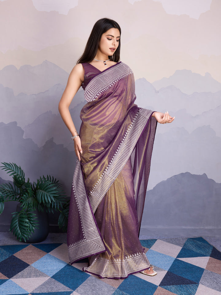 Embroidered Net Saree