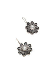 White Pearl Flower Oxidized Earring