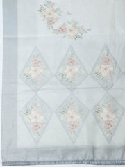 Embroidered Tissue Grey Unstitched Suit With Pant & Dupatta