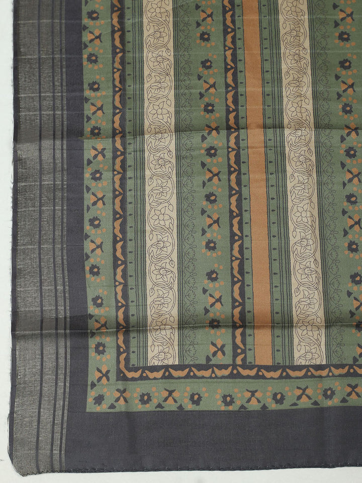 Embroidered Chanderi Unstitched Suit With Pant &amp; Dupatta