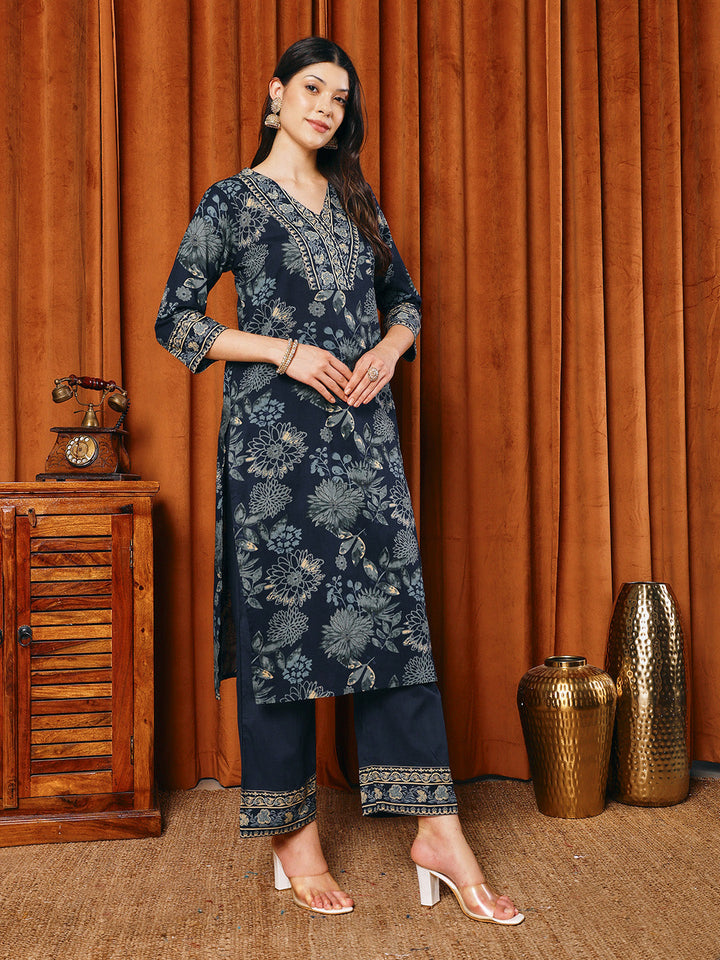 Printed Cotton Blend Kurta With Pants &amp; Dupatta